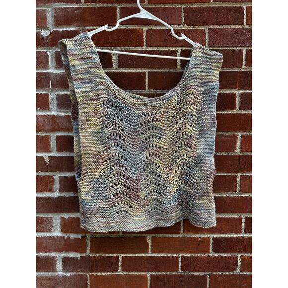 Handmade Open Knit Wavy Tank Top Beach Cover Up Multicolor Boho Sleeveless Shirt - Picture 4 of 4